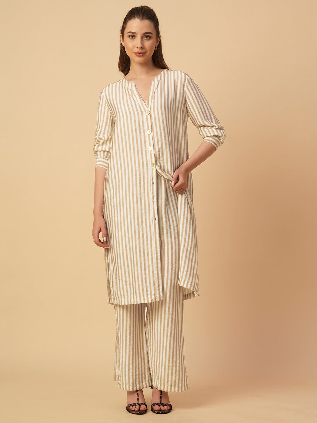 STRIPED LONGLINE SHIRT & TROUSERS CO-ORD SET