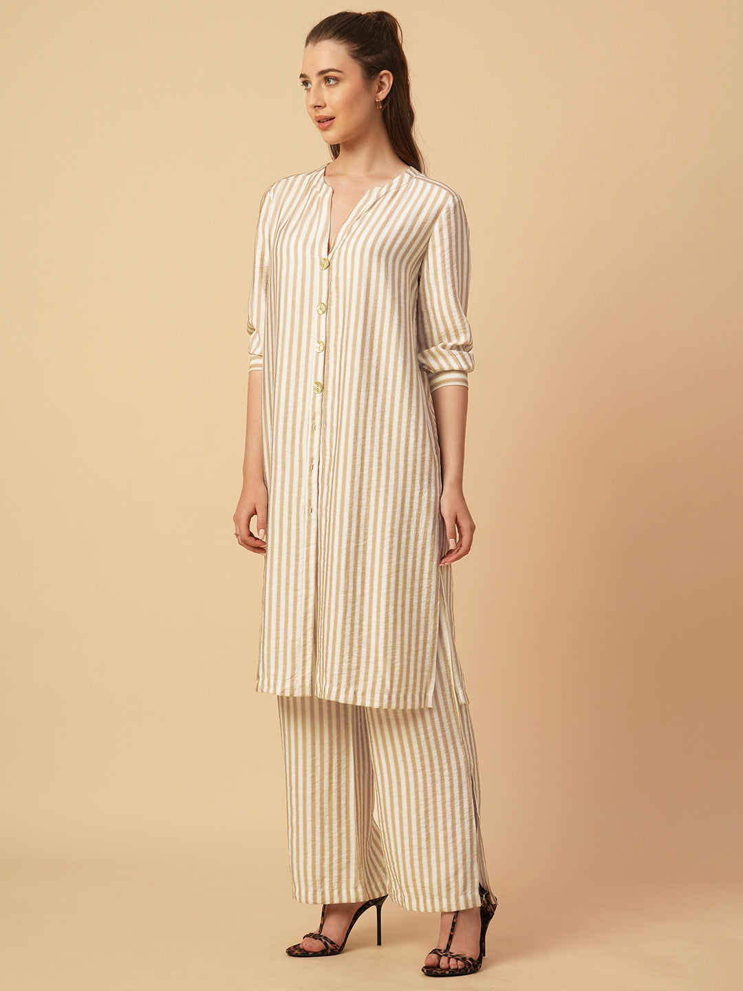 STRIPED LONGLINE SHIRT & TROUSERS CO-ORD SET