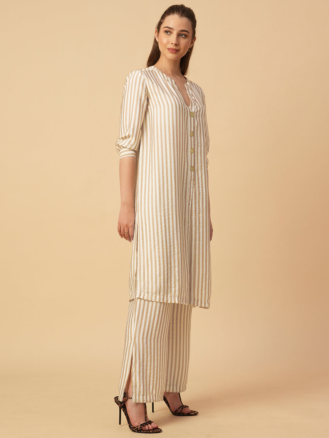 STRIPED LONGLINE SHIRT & TROUSERS CO-ORD SET