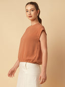 DROP SHOULDER EALSTICATED HEM TOP