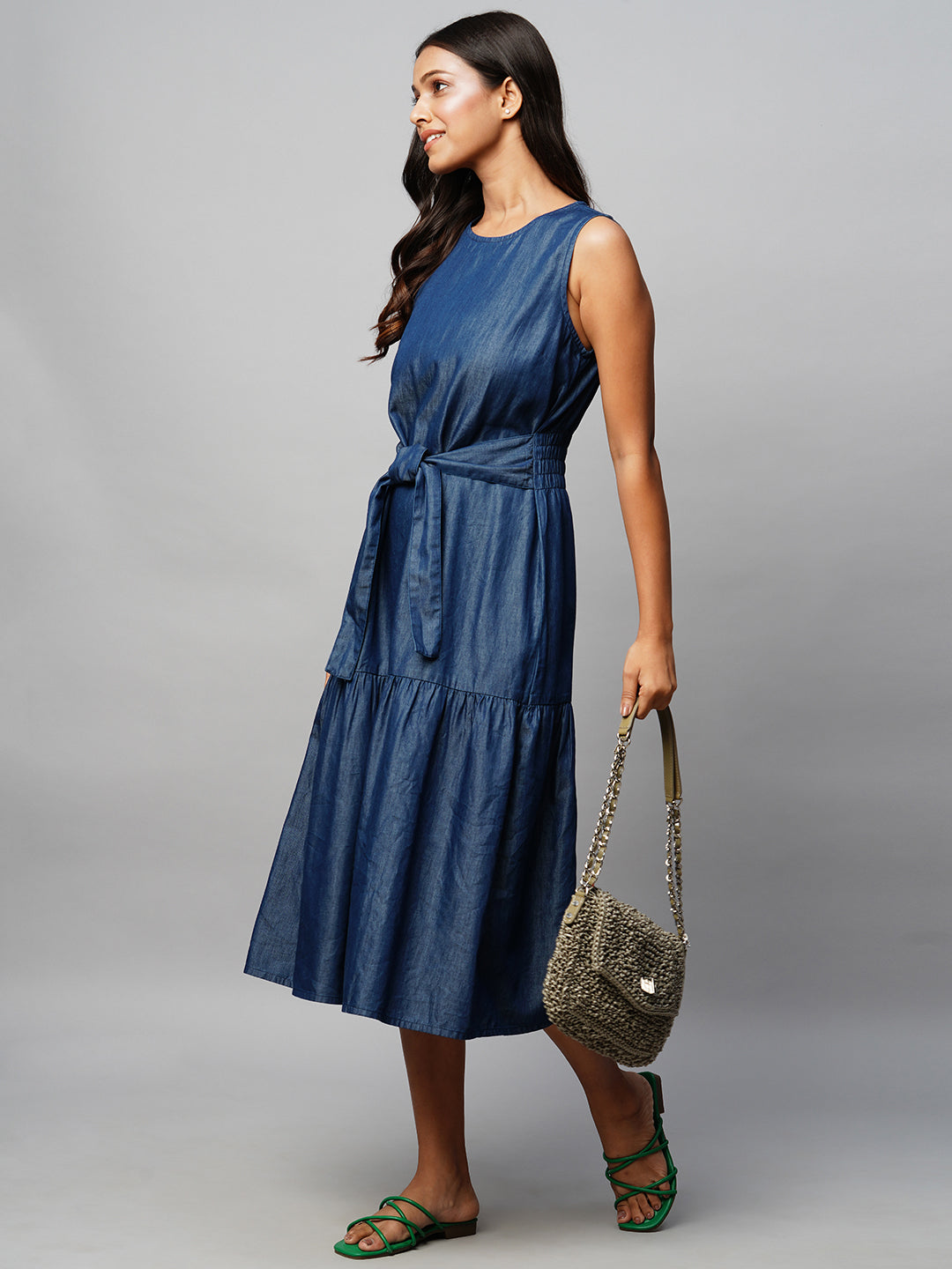 SHEIN Essnce Flap Pocket Raw Cut Denim Dress | SHEIN USA