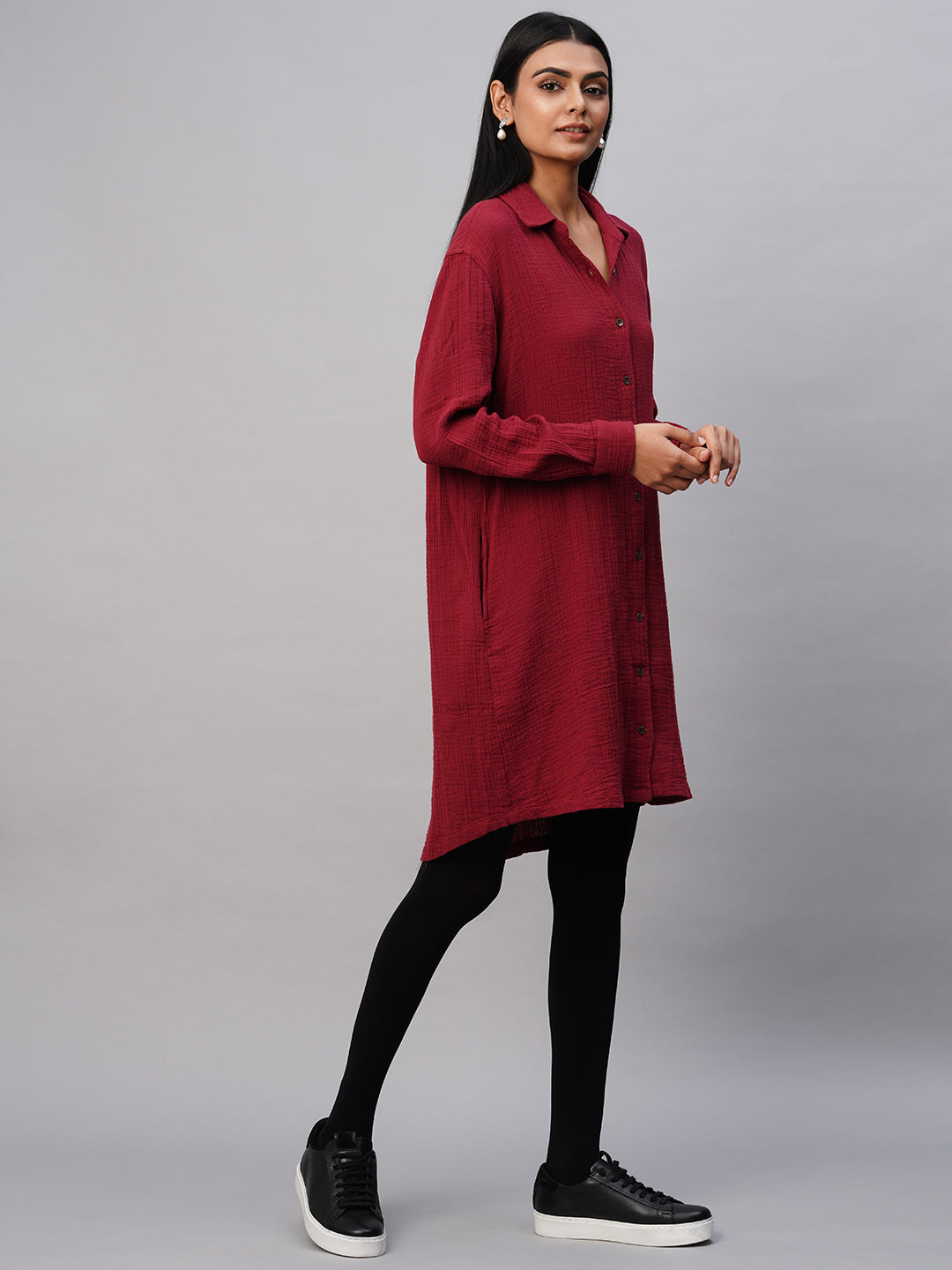 Crinkle Cotton Double Cloth Shirt Dress