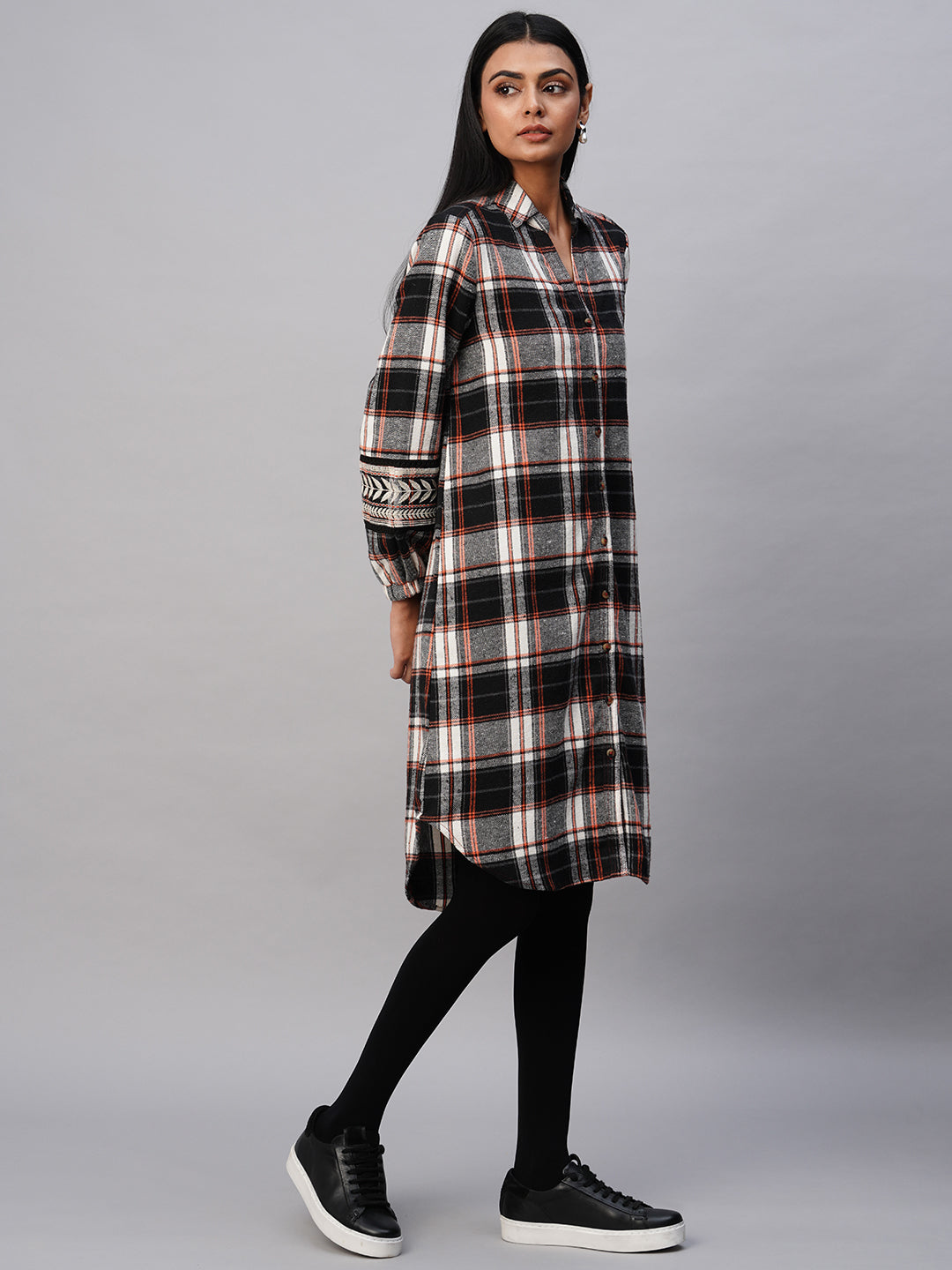 Brushed Flannel Embroidered Shirt Dress