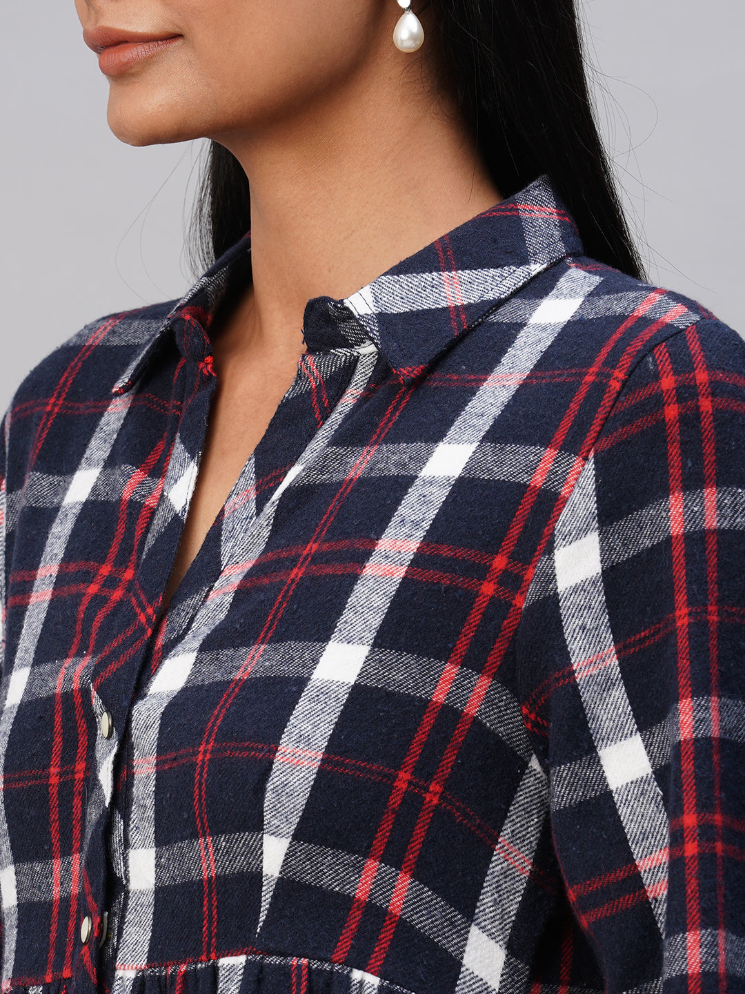Brushed Flannel Waisted Shirt Dress