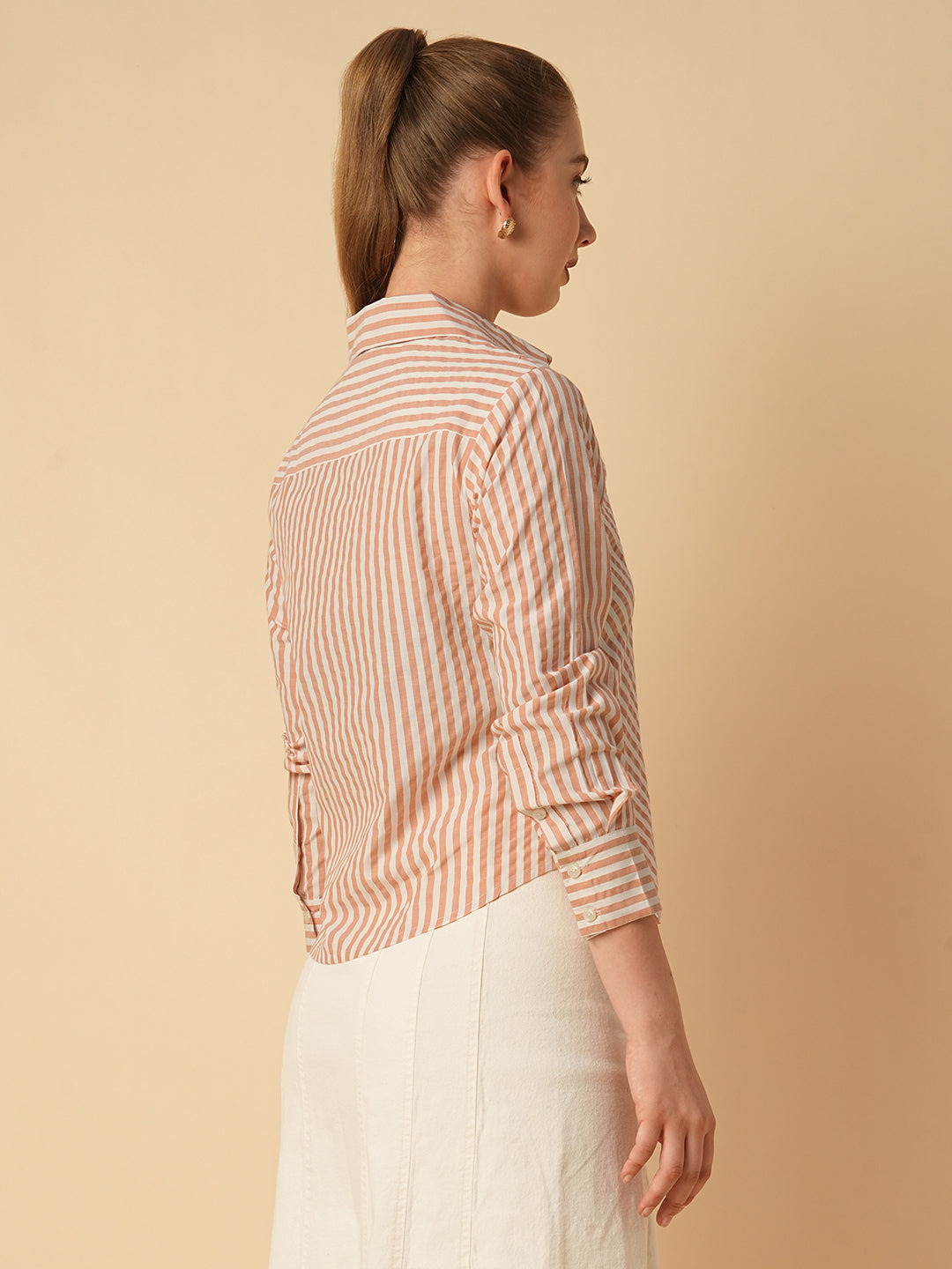 COTTON STRIPED BIAS CUT SHIRT