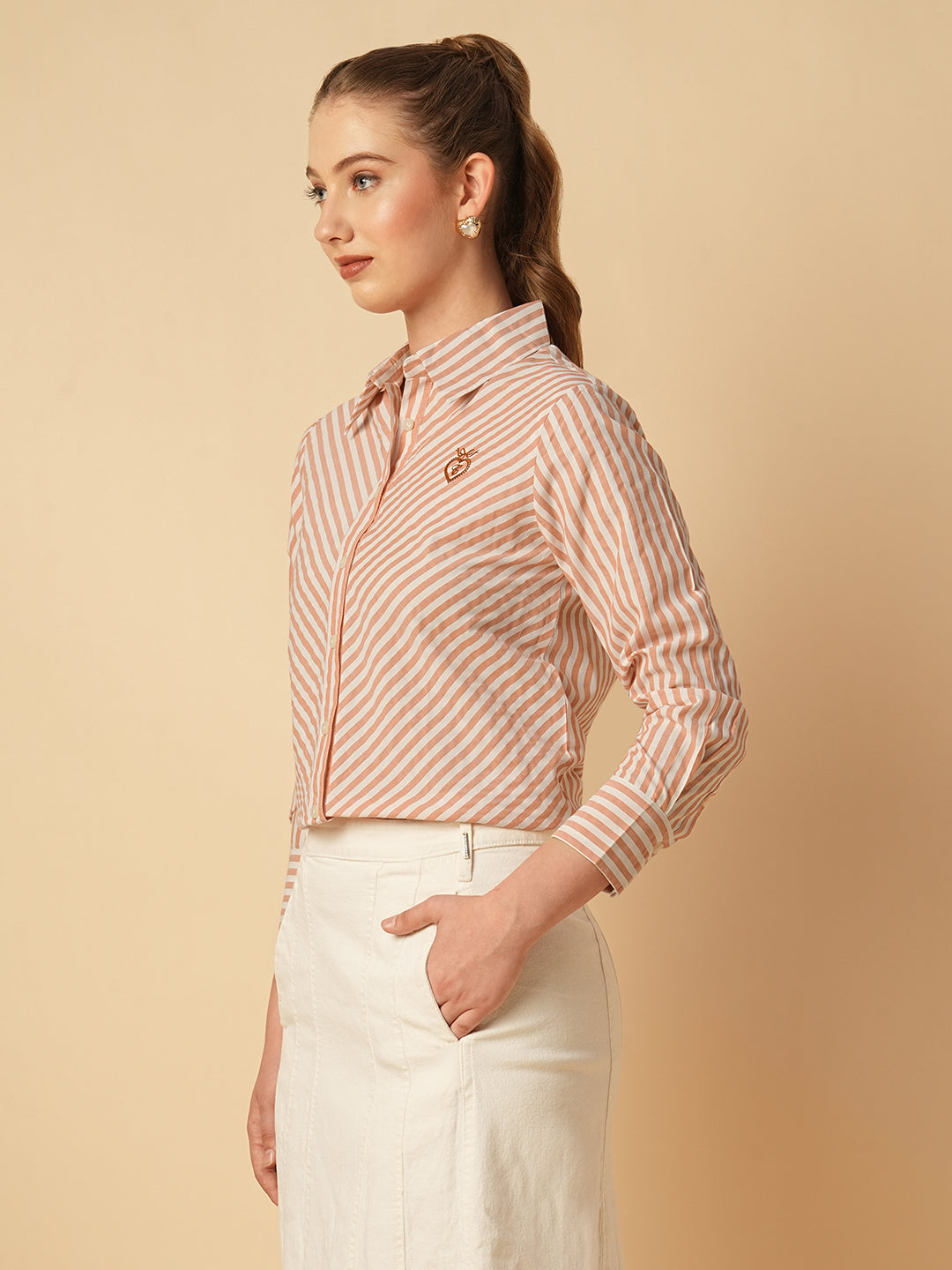 COTTON STRIPED BIAS CUT SHIRT