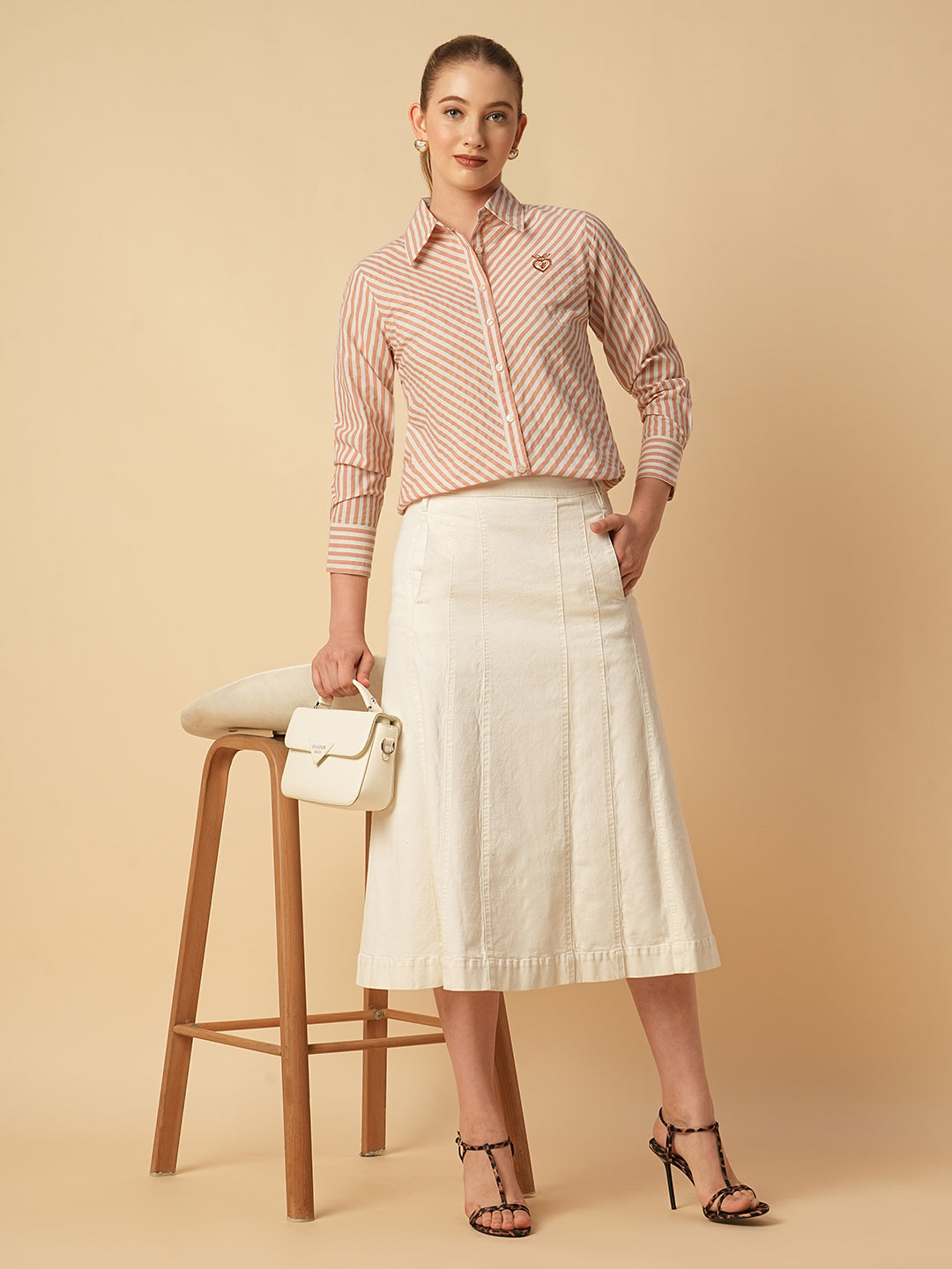 COTTON STRIPED BIAS CUT SHIRT