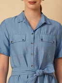 CRUSHED VISCOSE BELTED SHIRT DRESS