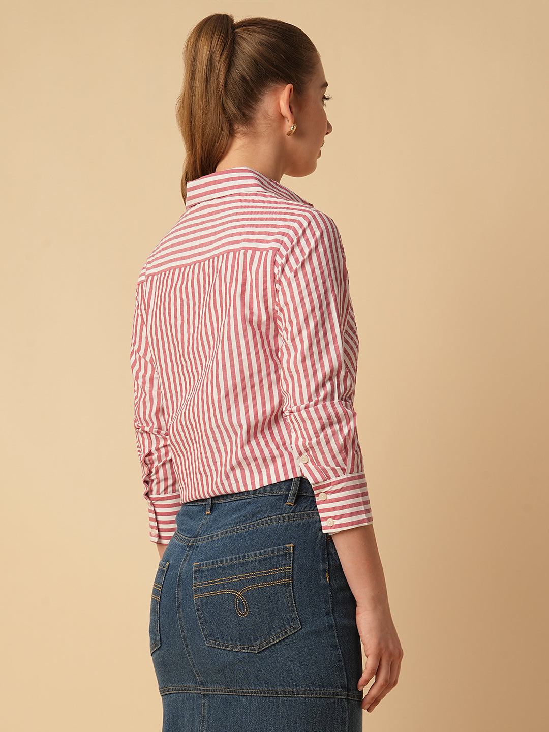 COTTON STRIPED BIAS CUT SHIRT
