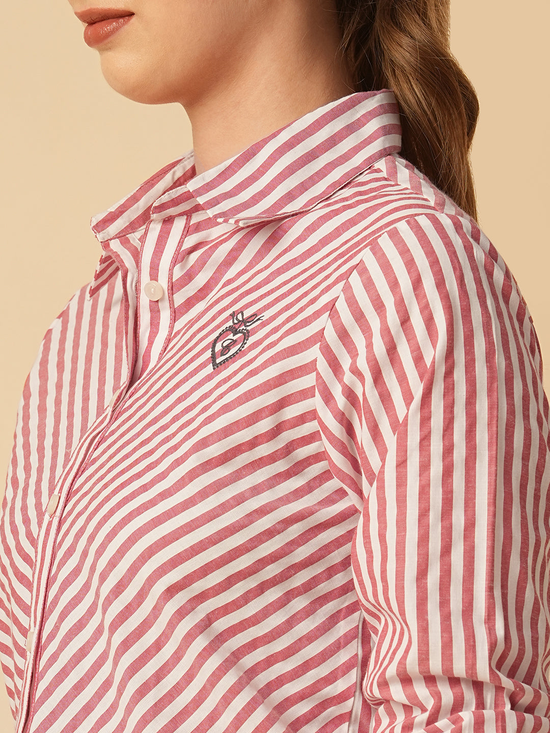 COTTON STRIPED BIAS CUT SHIRT