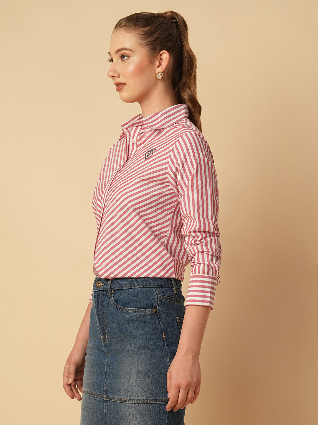 COTTON STRIPED BIAS CUT SHIRT