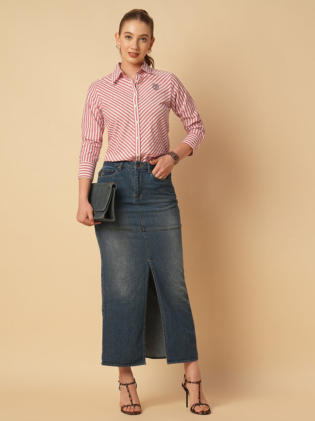 COTTON STRIPED BIAS CUT SHIRT
