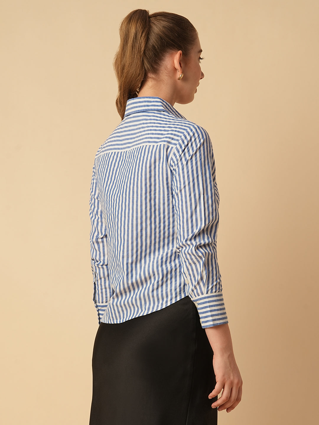 COTTON STRIPED BIAS CUT SHIRT