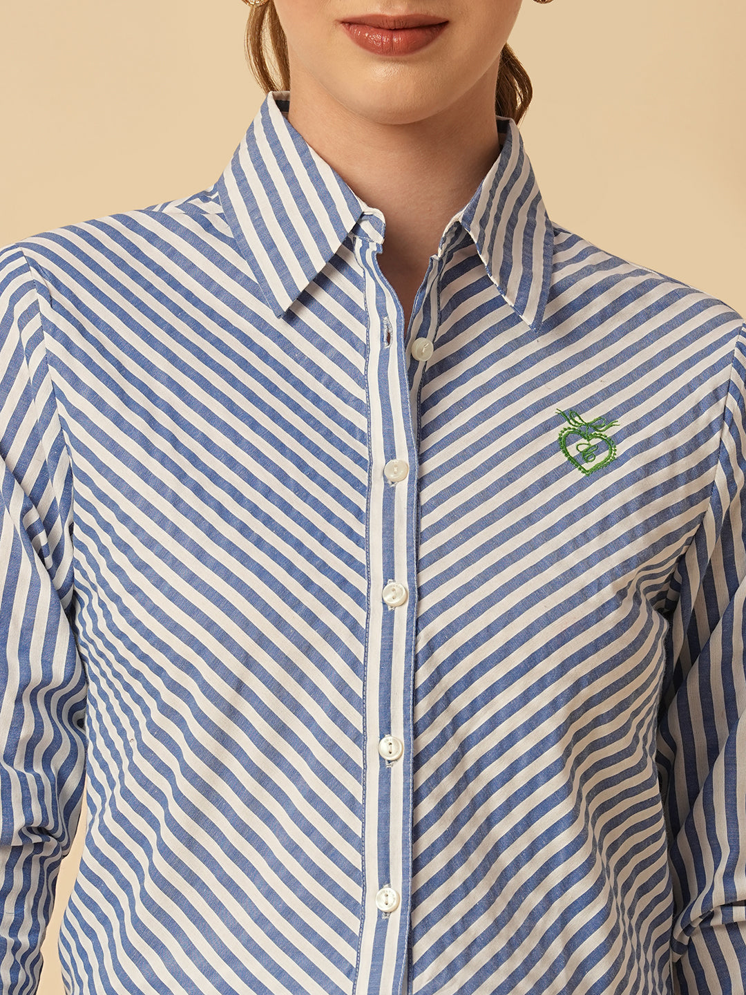 COTTON STRIPED BIAS CUT SHIRT