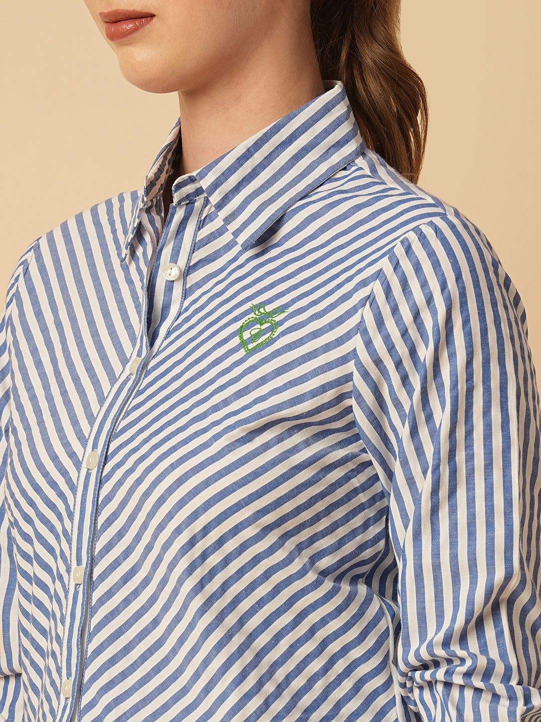 COTTON STRIPED BIAS CUT SHIRT