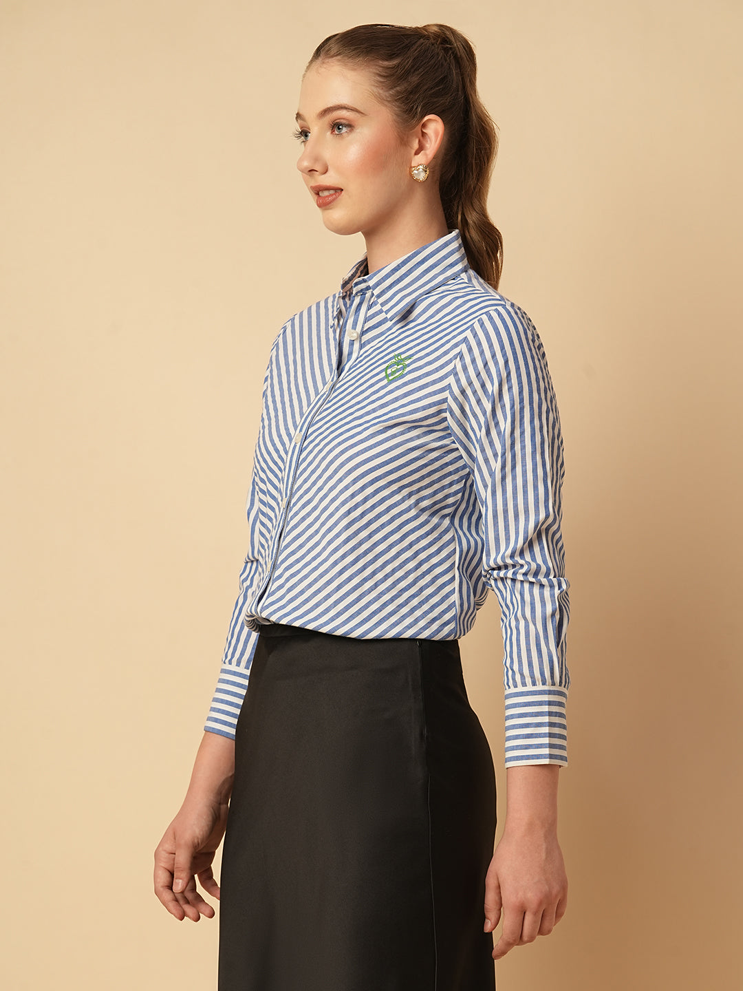 COTTON STRIPED BIAS CUT SHIRT
