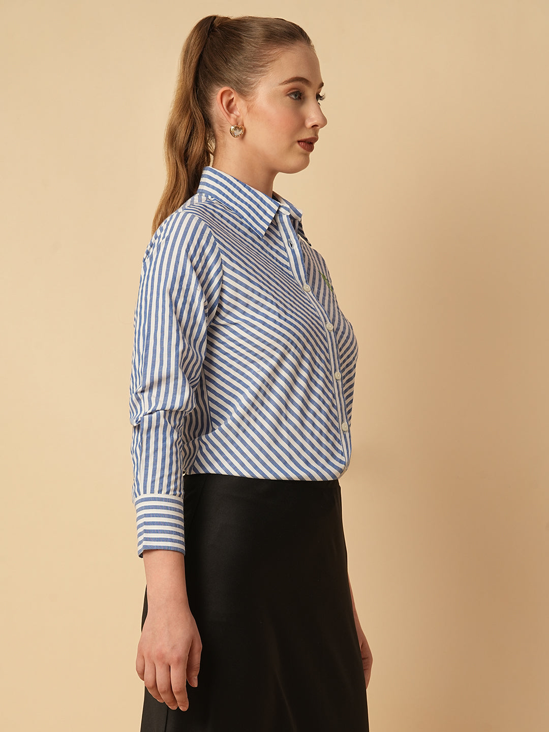 COTTON STRIPED BIAS CUT SHIRT