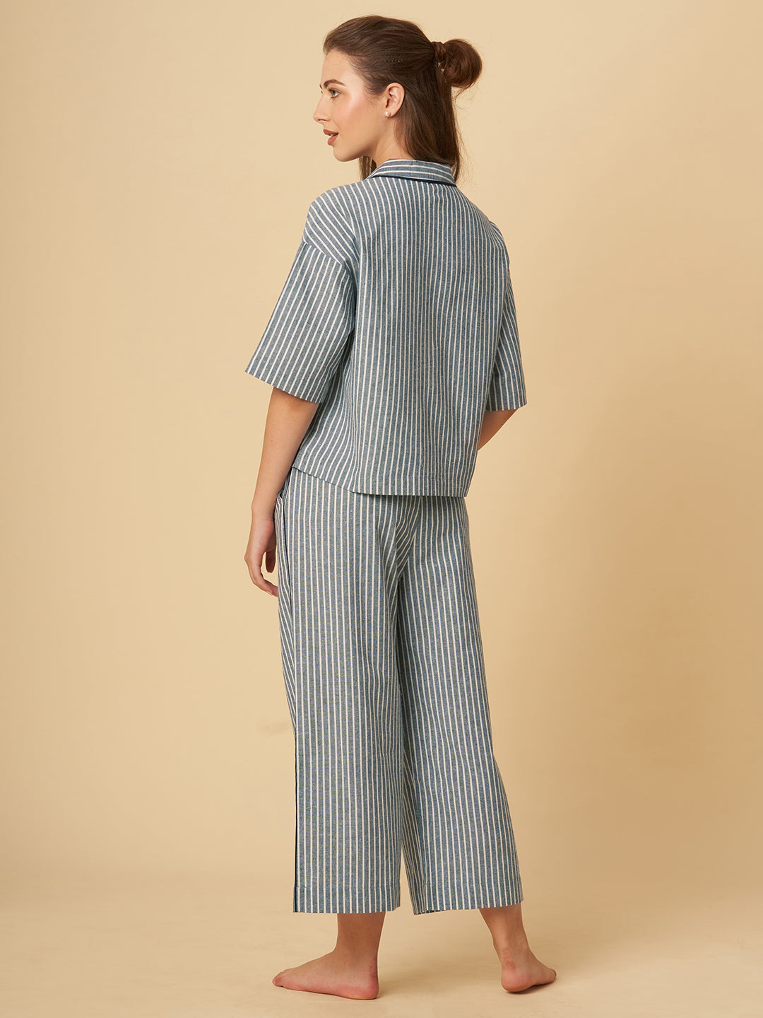 STRIPED NIGHTSUIT W/ EMBROIDERY