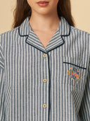 STRIPED NIGHTSUIT W/ EMBROIDERY
