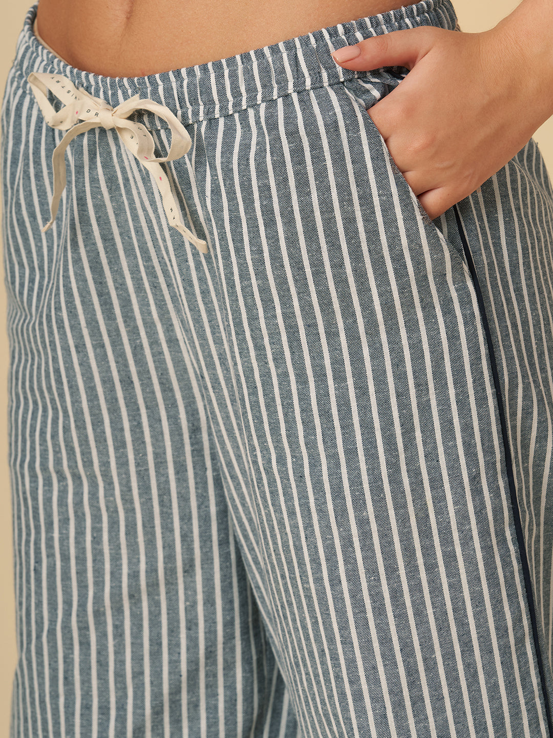 STRIPED NIGHTSUIT W/ EMBROIDERY