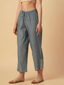CHAMBRAY EMBROIDERED DRAWSTRING PANTS