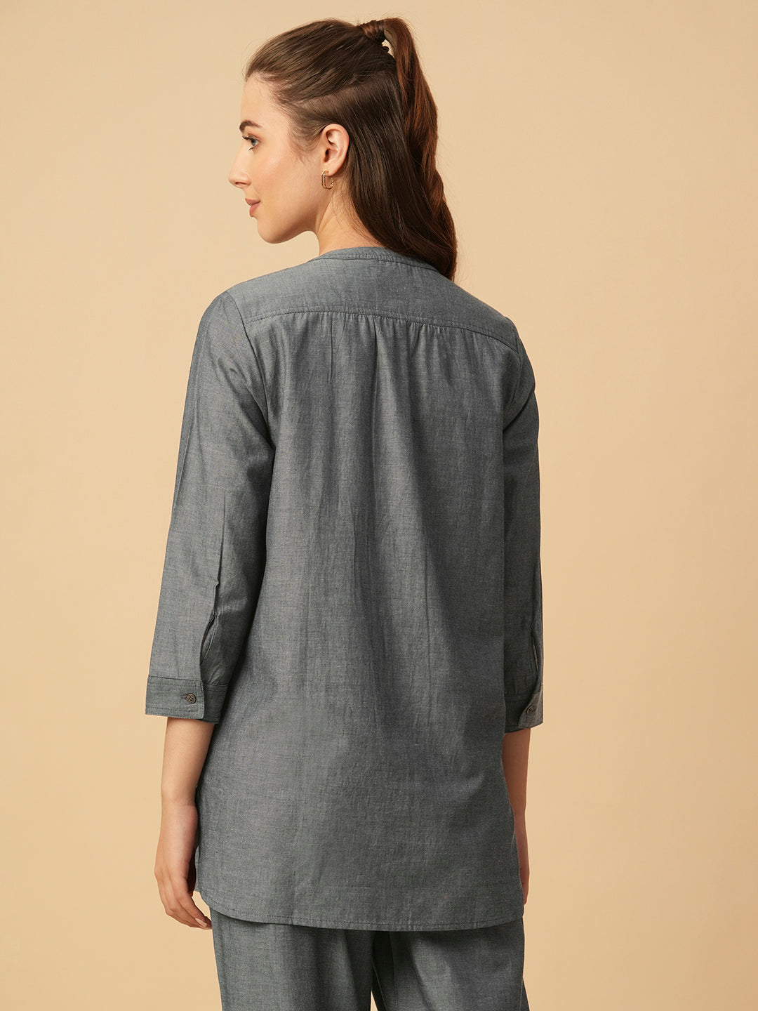 CHAMBRAY LONGLINE EMBROIDERED TUNIC