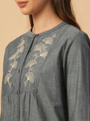 CHAMBRAY LONGLINE EMBROIDERED TUNIC