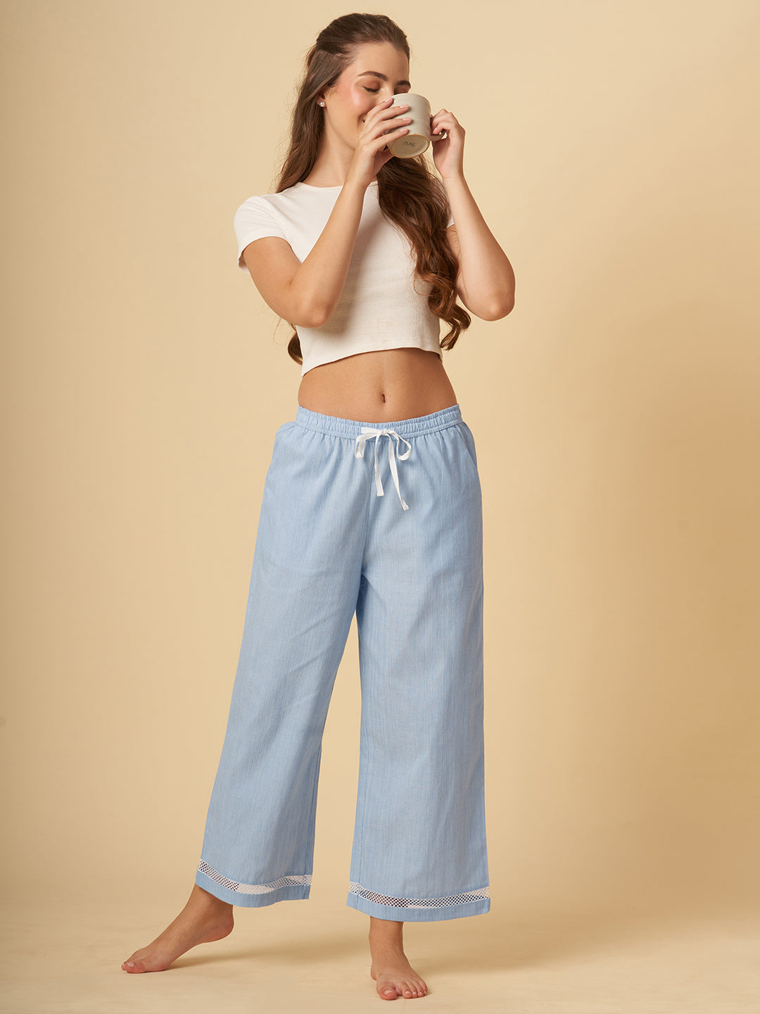LACE INSERT WIDE LEG CROPPED PJ'S