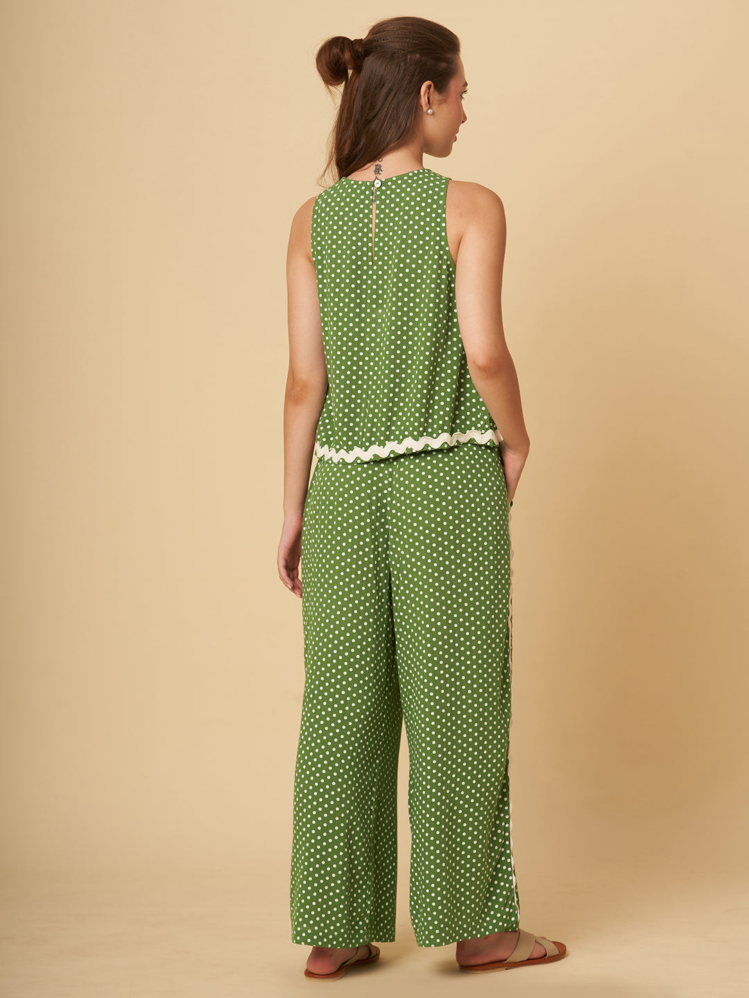 CRINKLE VISCOSE POLKA DOT LOUNGE SET W/ RIC RAC