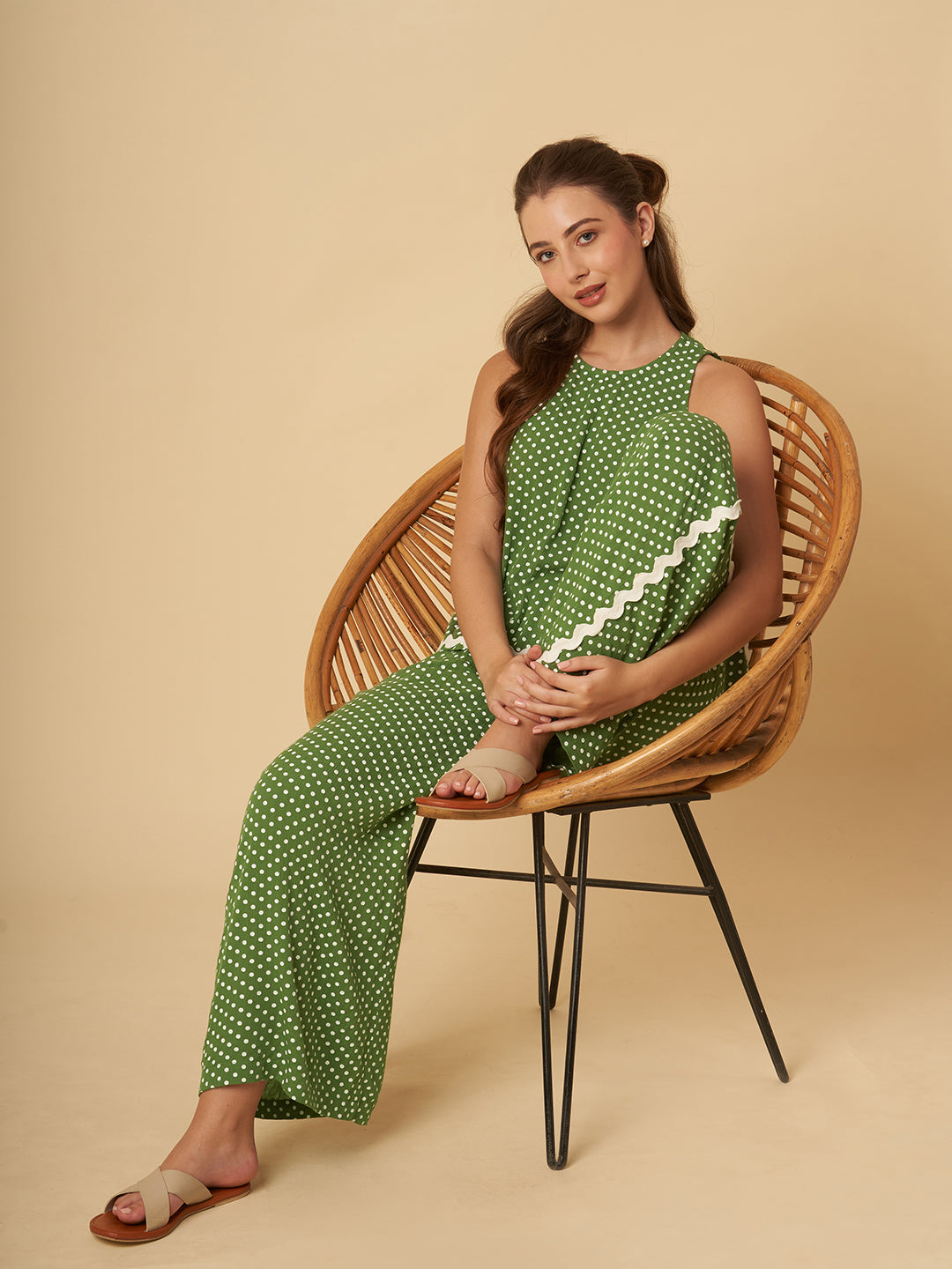 CRINKLE VISCOSE POLKA DOT LOUNGE SET W/ RIC RAC