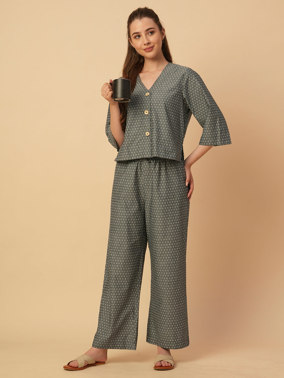 PRINTED CHAMBRAY LOUNGE SET