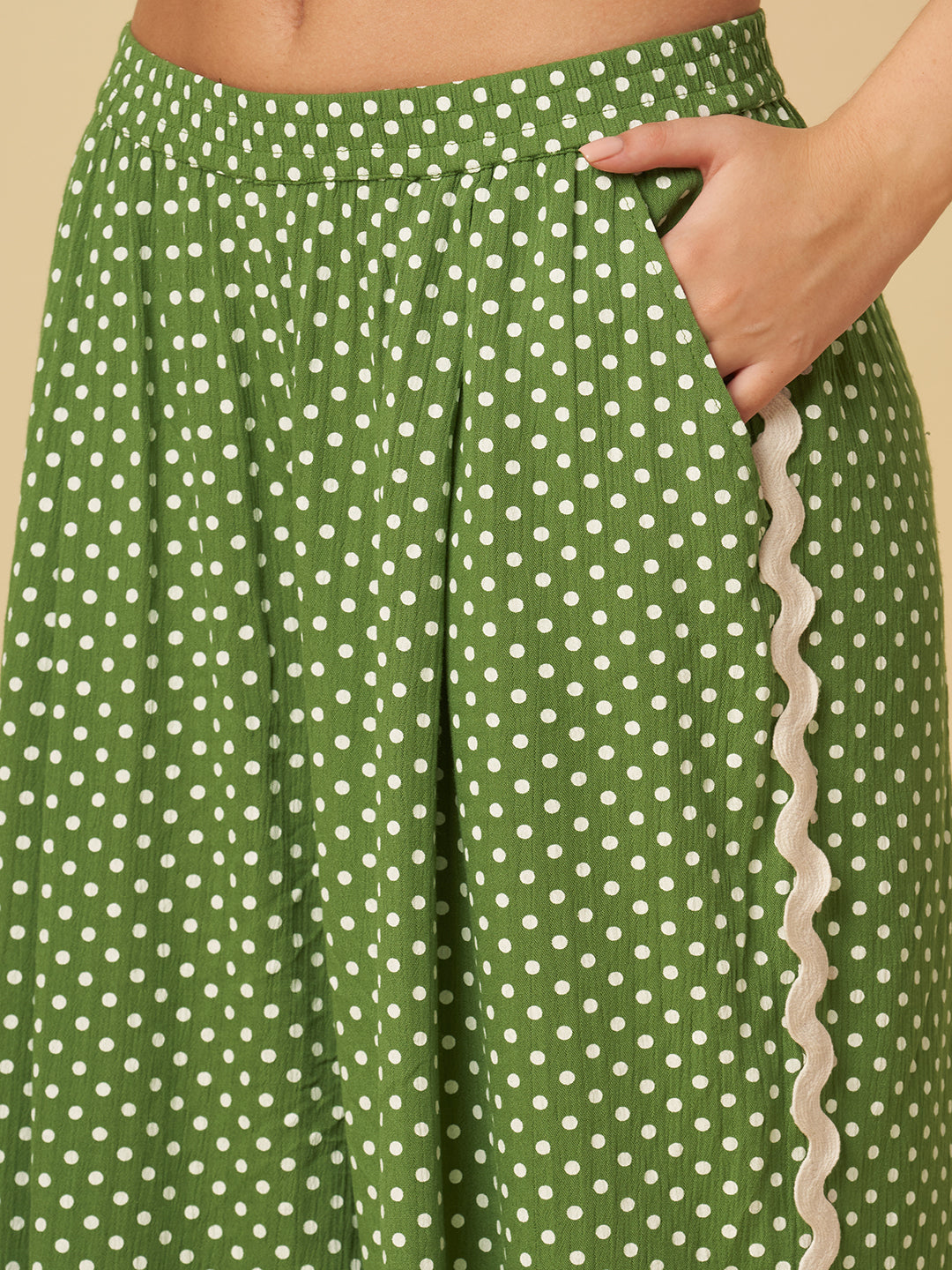 CRINKLE VISCOSE POLKA DOT LOUNGE SET W/ RIC RAC