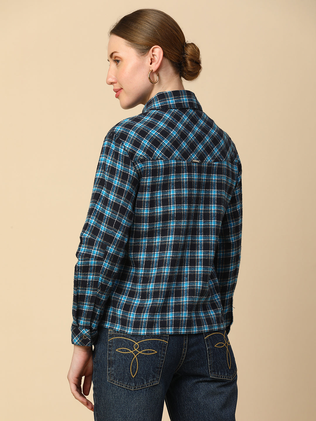 PLAID CROPPED SHIRT W/ EYELETS ON THE YOKE