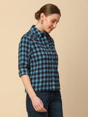 PLAID CROPPED SHIRT W/ EYELETS ON THE YOKE