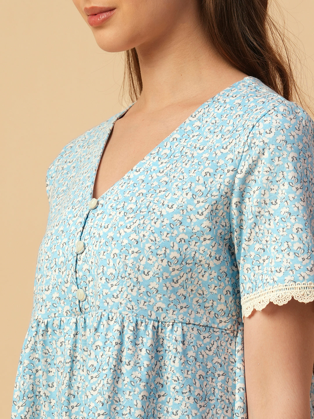 FLORAL PRINTED JERSEY BASQUE DRESS