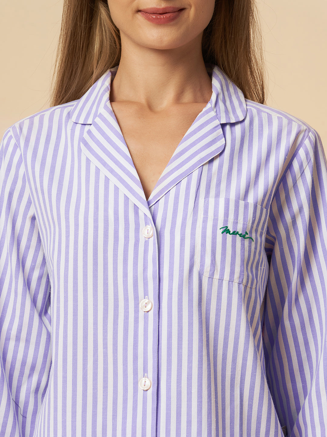 STRIPED MERCI NIGHTSUIT W/ RIC RAC DETAILING