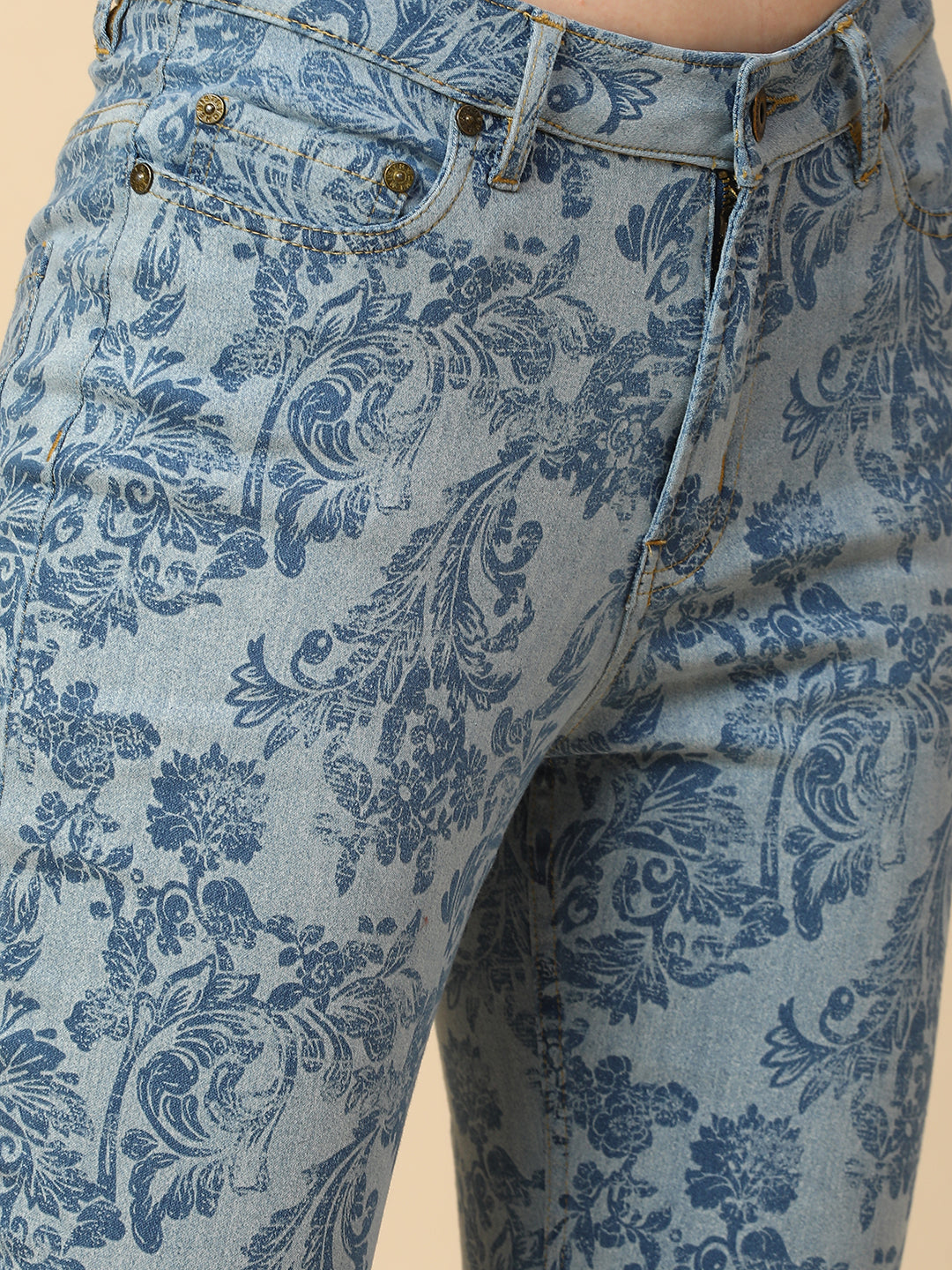 BAROQUE PRINTED DENIM CORSET & CROPPED JEANS CO-ORD SET