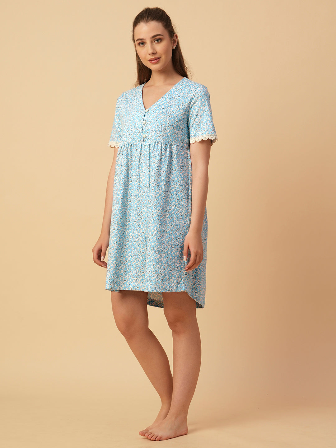 FLORAL PRINTED JERSEY BASQUE DRESS