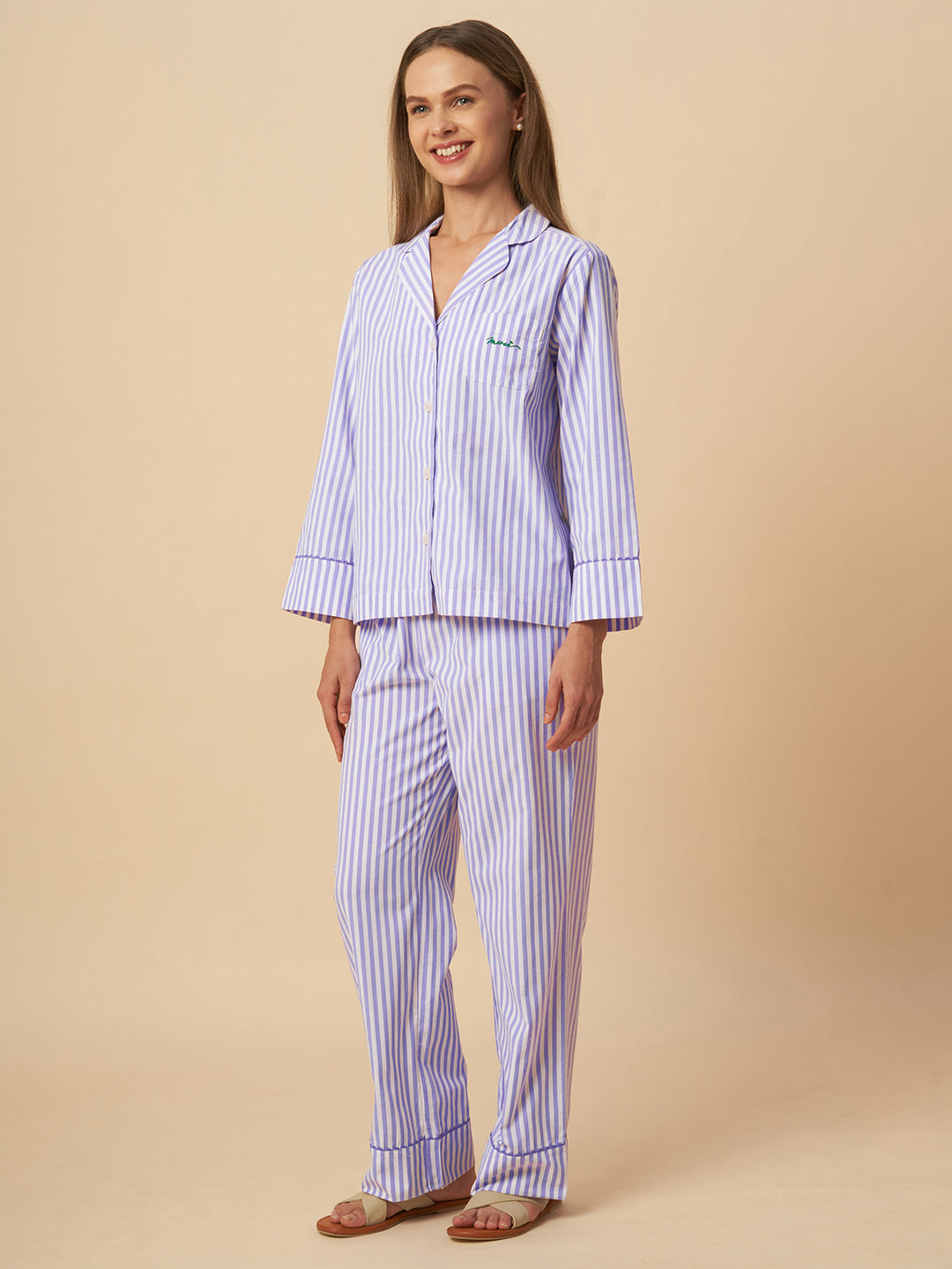 STRIPED MERCI NIGHTSUIT W/ RIC RAC DETAILING