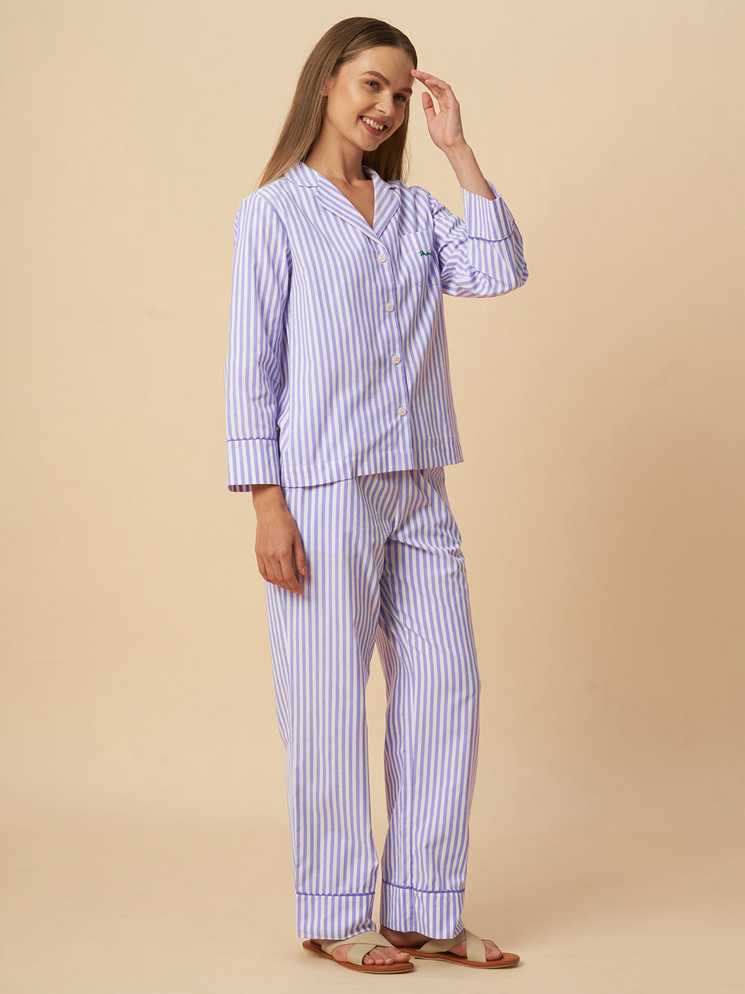 STRIPED MERCI NIGHTSUIT W/ RIC RAC DETAILING