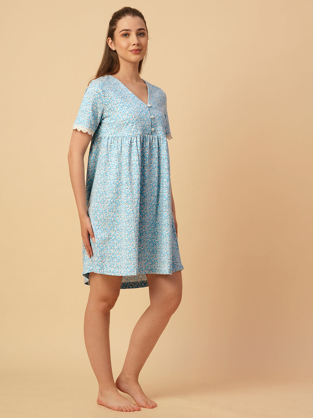 FLORAL PRINTED JERSEY BASQUE DRESS
