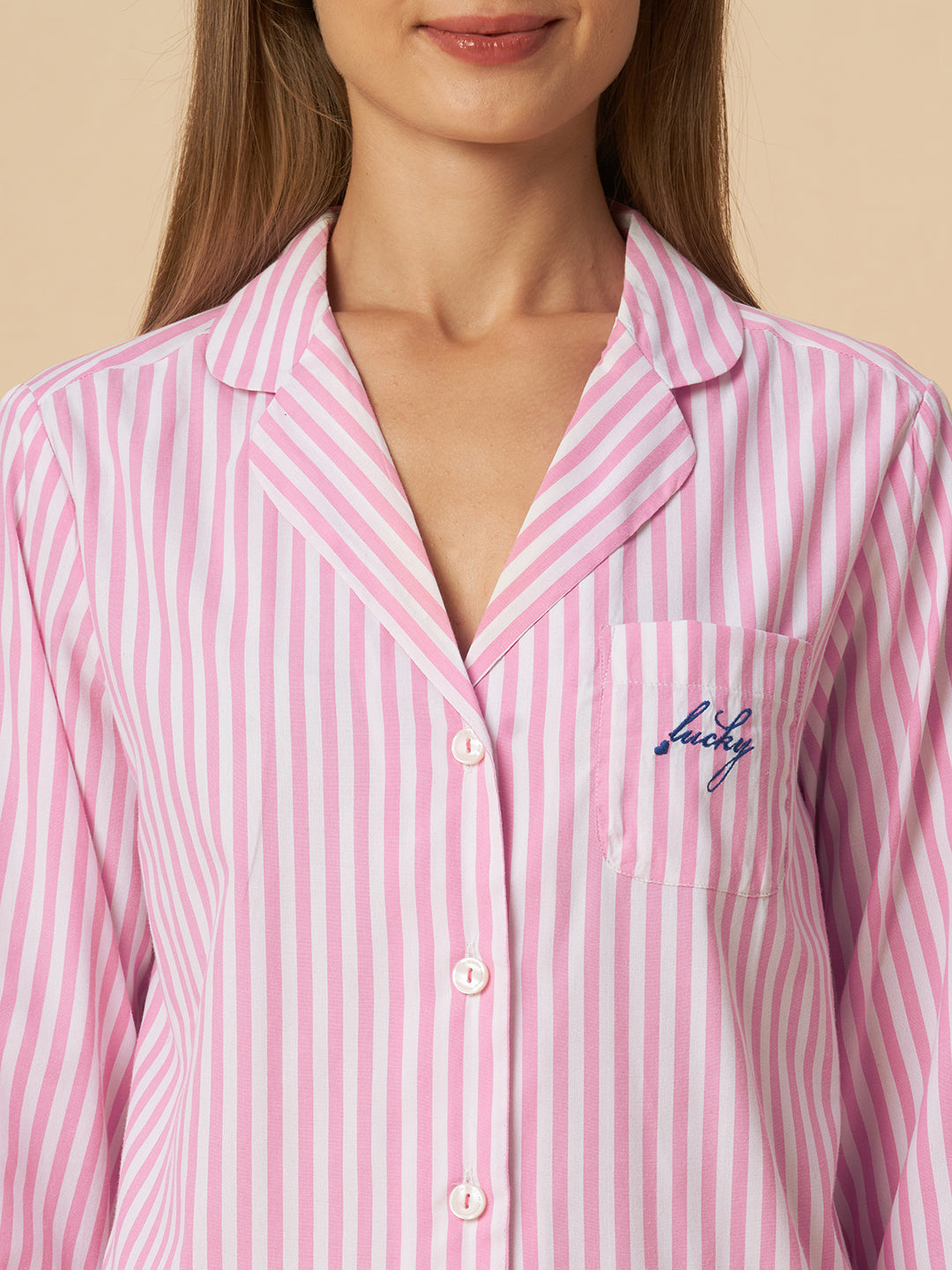 STRIPED LUCKY NIGHTSUIT W/ RIC RAC DETAILING