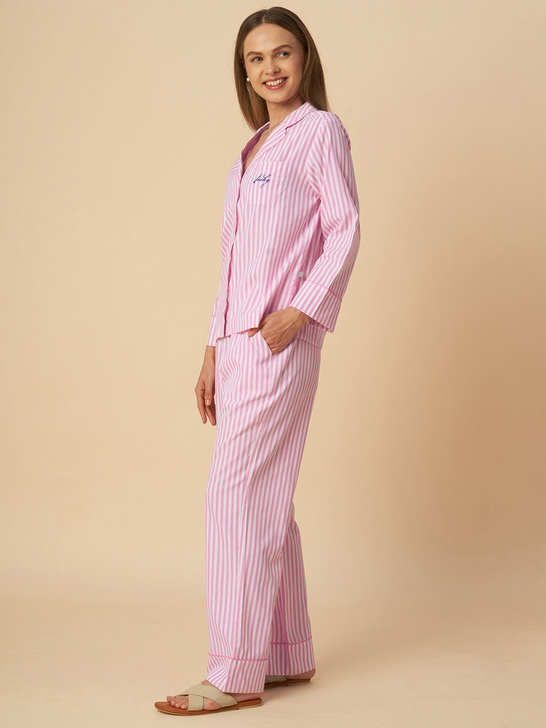 STRIPED LUCKY NIGHTSUIT W/ RIC RAC DETAILING