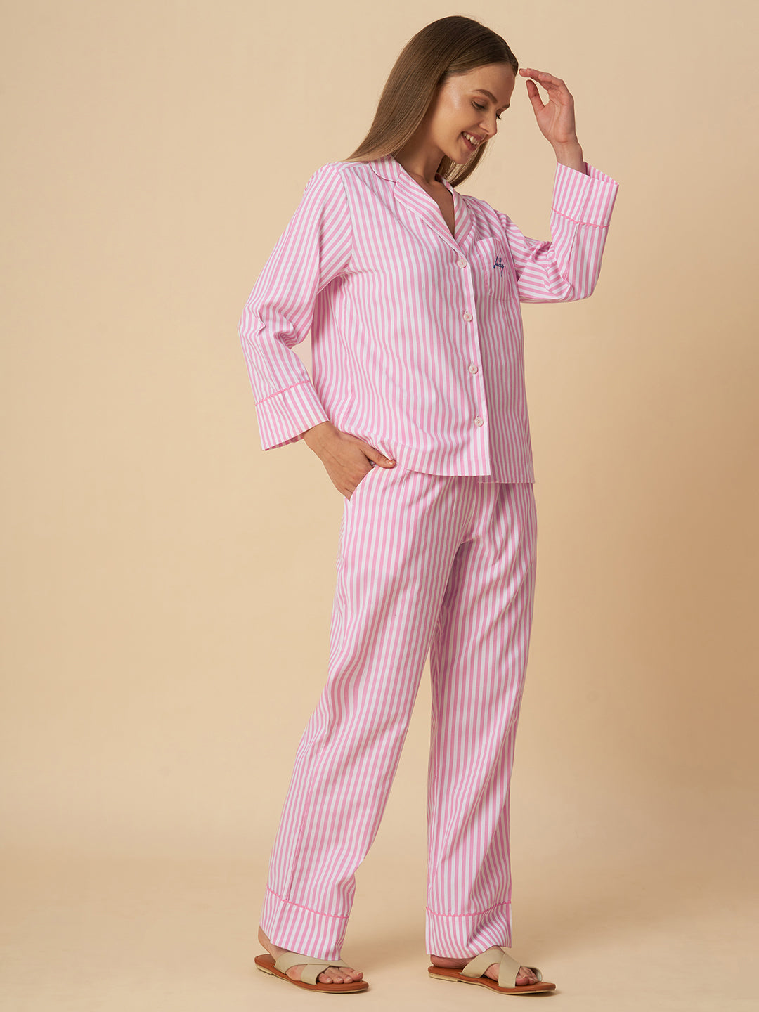 STRIPED LUCKY NIGHTSUIT W/ RIC RAC DETAILING