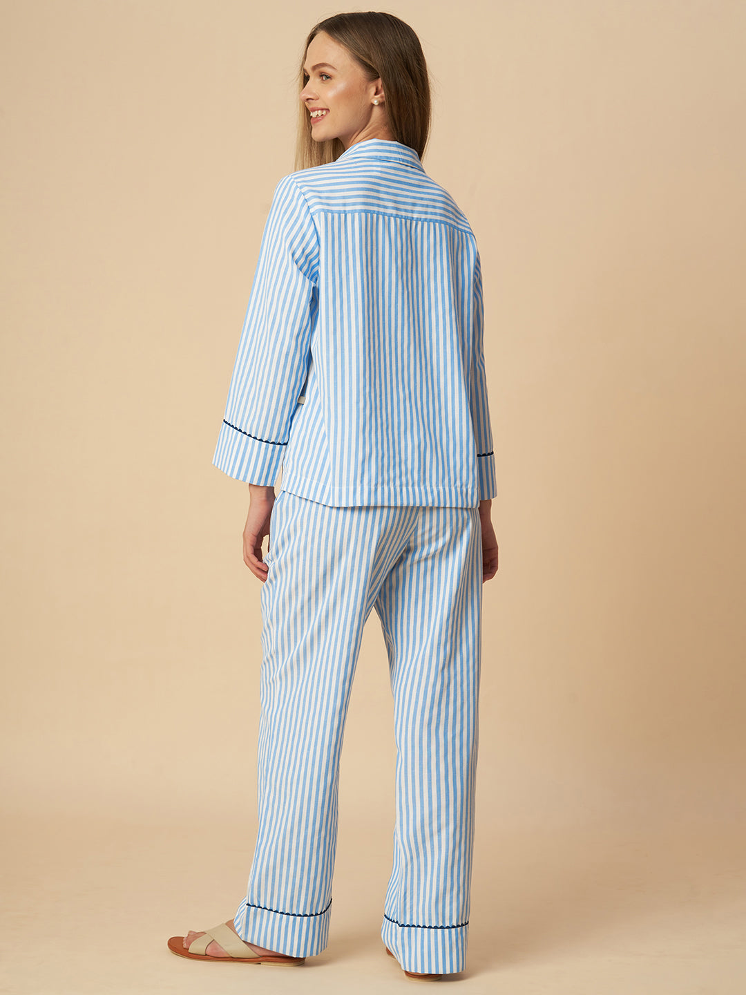 STRIPED NIGHTSUIT W/ RIC RAC DETAILING