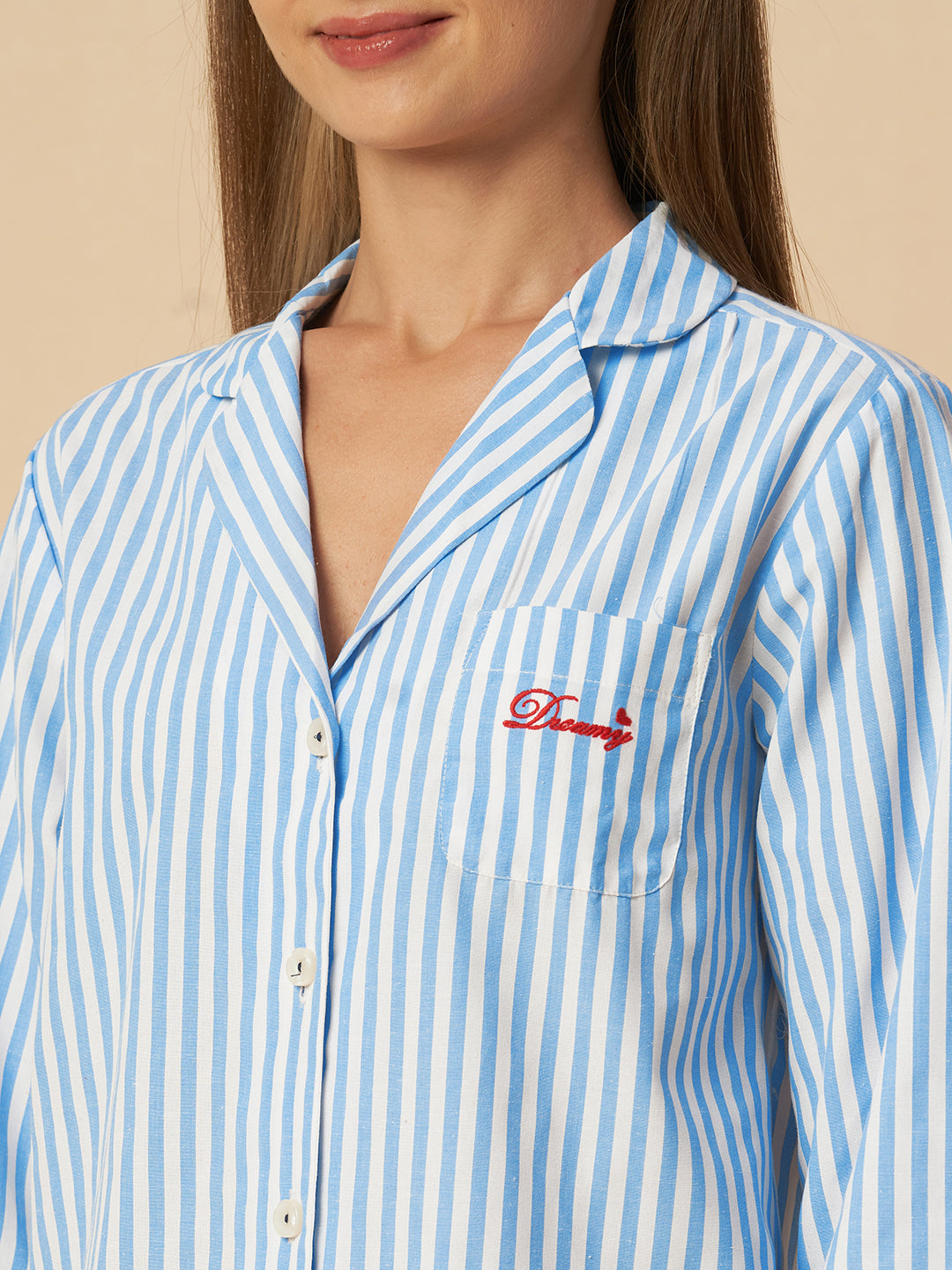 STRIPED NIGHTSUIT W/ RIC RAC DETAILING