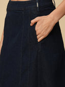 DENIM PANELLED FIT N FLARE SKIRT