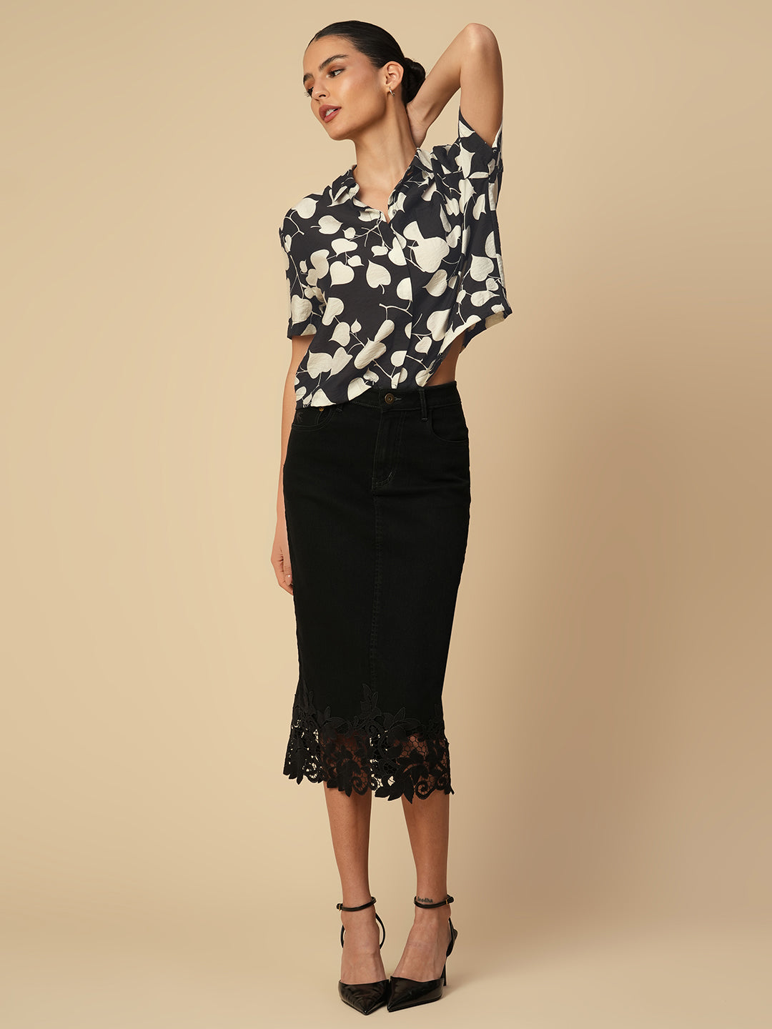 CRUSHED VISCOSE BOXY CROPPED FLUID SHIRT