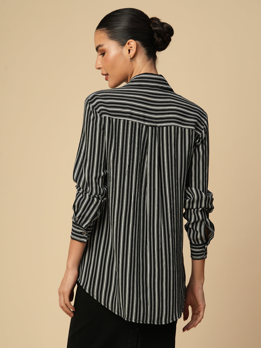 B'N'W PRINTED STRIPES VISCOSE CREPE ESSENTIAL SHIRT