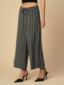 PRINTED STRIPES VISCOSE CREPE ELASTICATED WIDE LEG PANTS